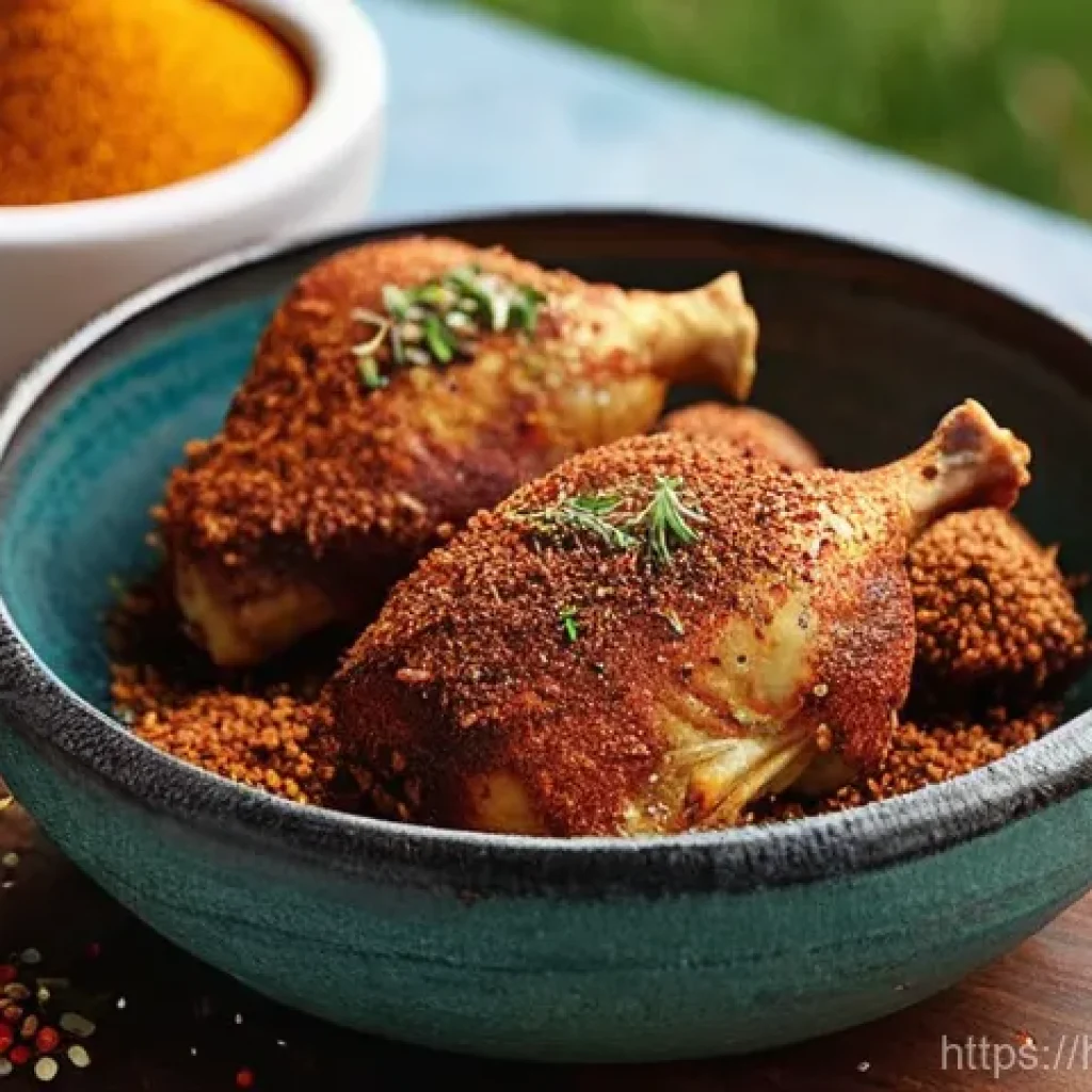 이색피크닉 고기 굽는 법 - **Prompt 1: The Magic of Dry Rubs**
    A close-up shot of raw chicken thighs, generously coated wit...