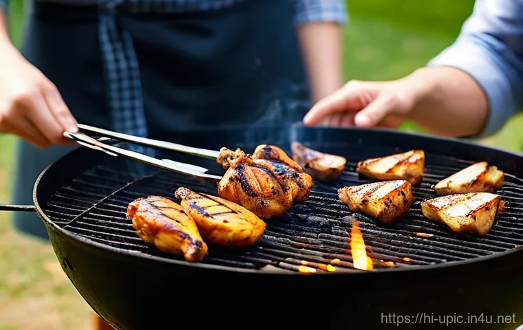 이색피크닉 고기 굽는 법 - **Prompt 2: Vibrant Vegetarian Grill Skewers**
    An aesthetically arranged platter of perfectly gr...