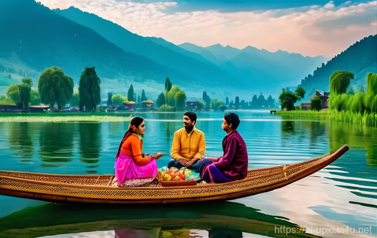 이색피크닉 플로팅 피크닉 - **Floating Family Picnic on a Serene Lake:** A vibrant, high-definition image depicting a cheerful I...