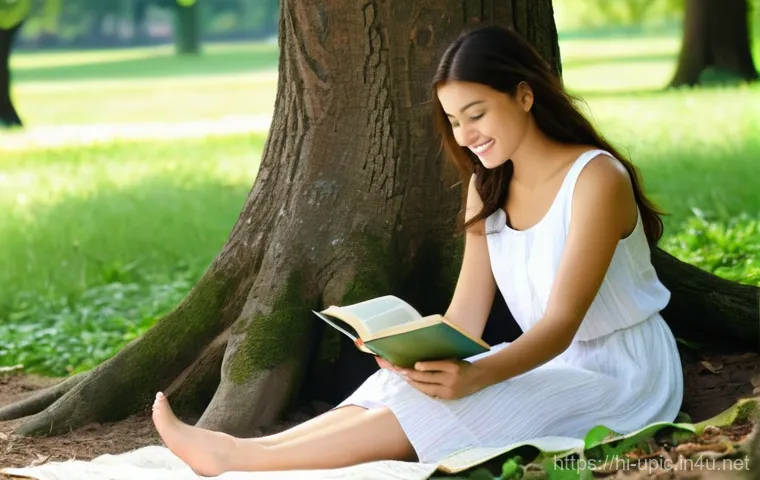 이색피크닉 라이브러리 피크닉 - Image Prompt 1: Serene Reader in Nature's Embrace**